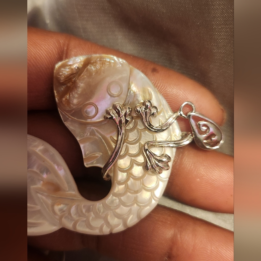 Elegant Mother of Pearl and .925 Silver Fish Pendant